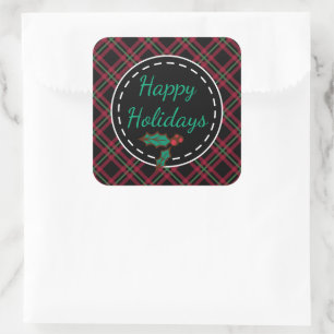 Retro Plaid Happy Holidays Stickers