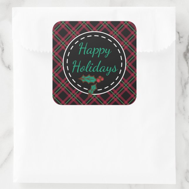Retro Plaid Happy Holidays Stickers (Bag)