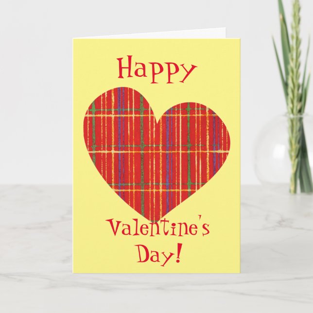 Retro Plaid Heart Friend Valentine Card (Front)