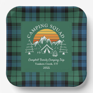 Retro Plaid Tartan Family Camping Squad Campbell Paper Plate