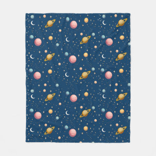 Retro Planets and Stars Pattern Fleece Blanket