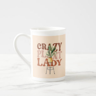 Retro Plant Lady Watercolor Plants Typography  Bone China Mug