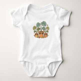 Retro Plants Mum Cool Monstera Plant Illustration Baby Bodysuit