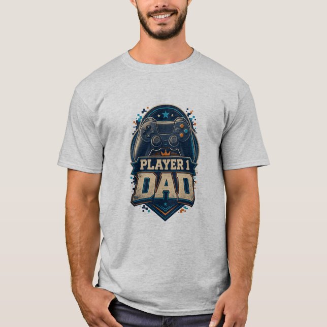 Retro Player 1 Dad Gamer T-Shirt (Front)
