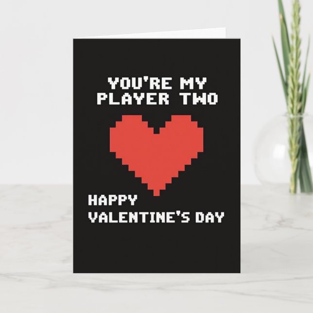 Retro Player Two Valentines Card (Front)