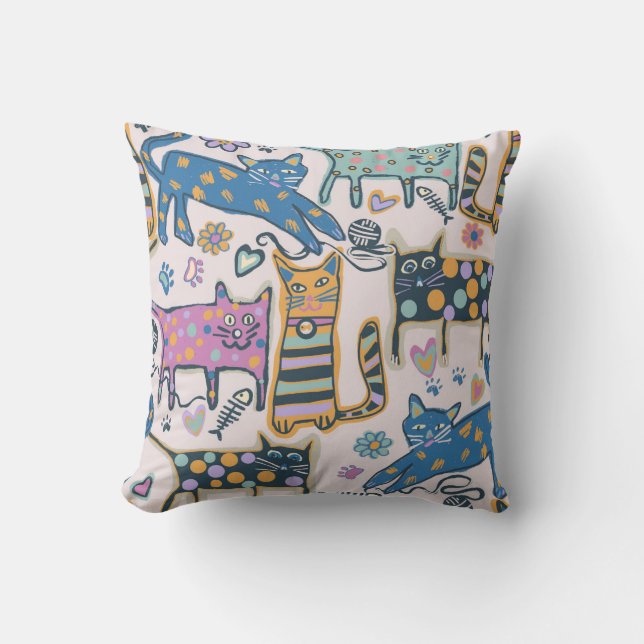Retro Playful Cats Cushion (Front)