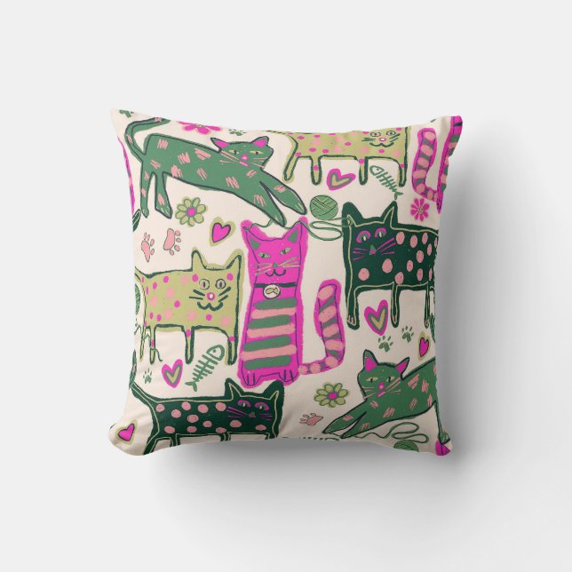 Retro Playful Cats  Cushion (Front)