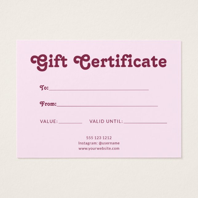 Retro Playful Minimalist Pink Certificate (Back)