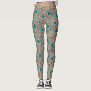 Retro Playful Small Molecules Universe Blue Grey Leggings
