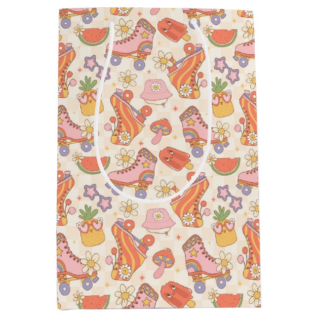 Retro Playful Summer Roller Skating Fun Medium Gift Bag (Front)