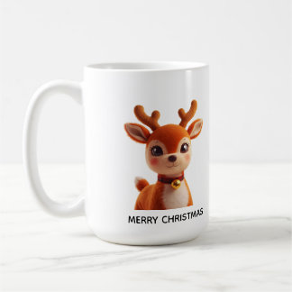 Retro Plush Reindeer Christmas Art Coffee Mug