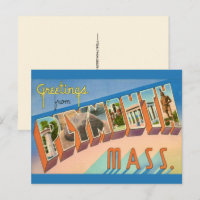 Retro Plymouth MA Greeting Postcard