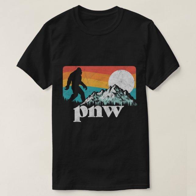 Retro PNW Bigfoot Mountain Design T-Shirt (Design Front)