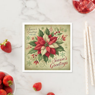 Retro Poinsettia Christmas Card Style Decoupage Napkin