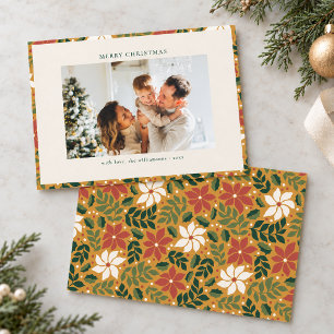 Retro Poinsettia Family Photo Merry Christmas Holiday Card