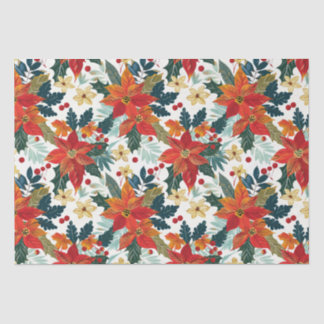 Retro Poinsettia Festive Christmas Tissue Paper 