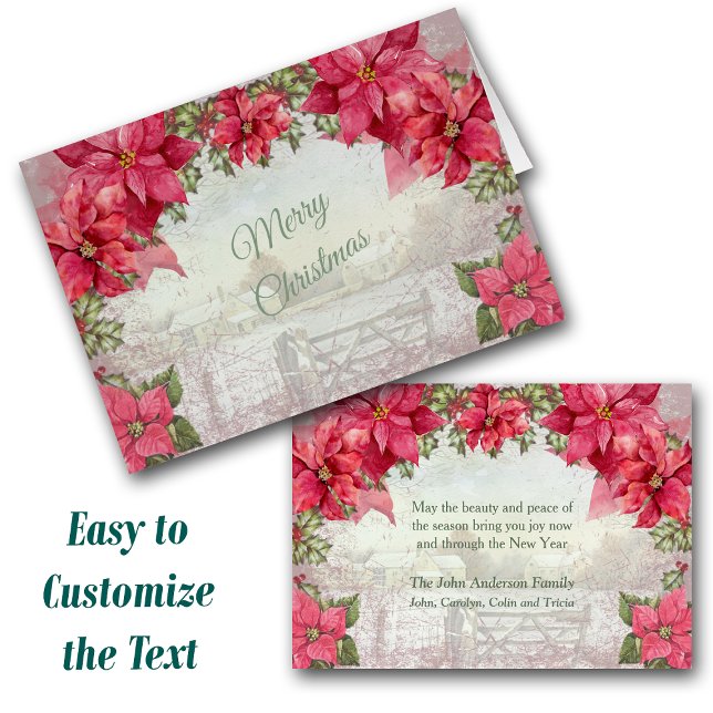 Retro Poinsettia Frame Farmhouse Scenic Christmas (Creator Uploaded)