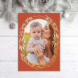 Retro Poinsettia Oval Frame Photo Red<br><div class="desc">Original illustrated frame made of poinsettias in real foil; choose from gold,  silver or rose gold; background colour is also editable</div>