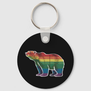 Retro Polar Bear Rainbow Lesbian LGBT Gay Pride Key Ring