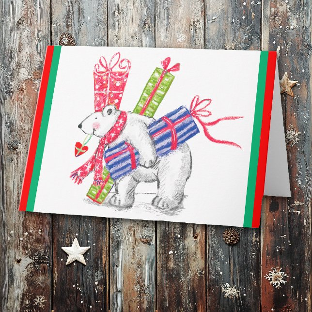 Retro Polar Bearing Gifts Christmas Holiday Card (Creator Uploaded)