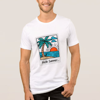 Retro Polaroid Hello Summer Tropical Beach Sunset Tri-Blend Shirt