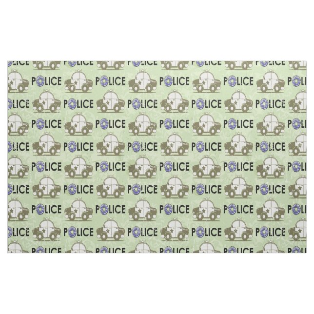 Retro Police Car Doughnuts Green Fabric (Fat Quarter)