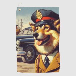 Retro Police Dog Painting Golf Towel