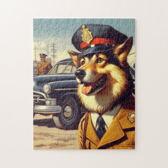 Retro Police Dog Painting Jigsaw Puzzle (Vertical)
