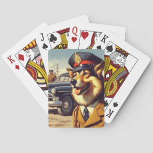 Retro Police Dog Painting Playing Cards