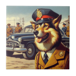 Retro Police Dog Painting Tile