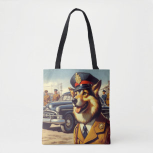Retro Police Dog Painting Tote Bag