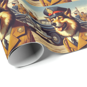 Retro Police Dog Painting Wrapping Paper