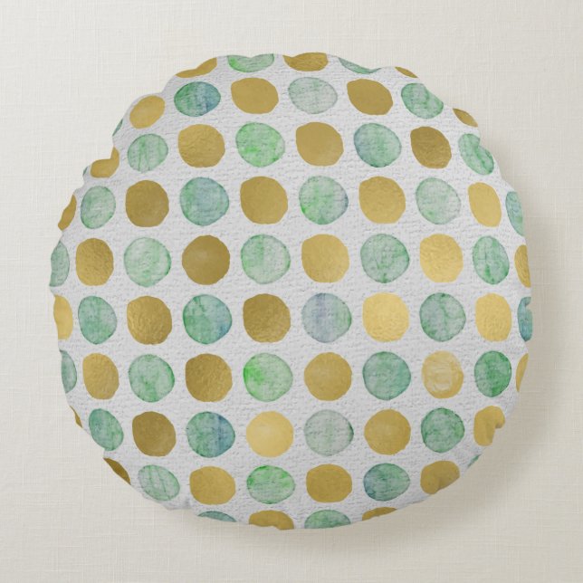 Retro Polka Dot Muted Colours Blue Gold Brown Round Cushion (Front)