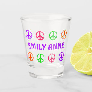 Retro Polka Dot Peace Symbols Personalised Shot Glass