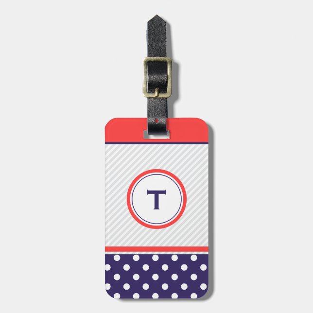 Retro polka dots design  with monogram luggage tag (Front Vertical)
