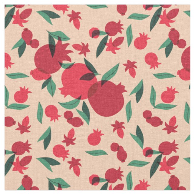 retro pomegranate fruit leaves botanical fabric (Close Up)