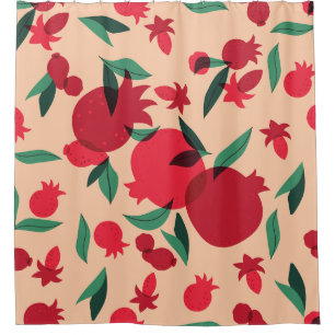 retro pomegranate fruit leaves botanical shower curtain