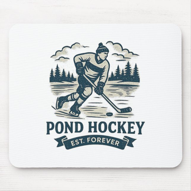 Retro Pond Hockey Player Frozen Lake Winter  Mouse Pad (Front)