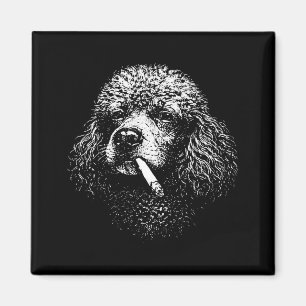 Retro poodle dog graphic cool smoking dog portrait magnet