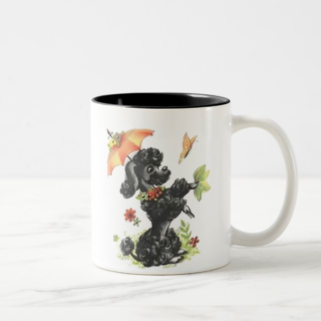 Retro Poodle in the Rain Two-Tone Coffee Mug (Right)