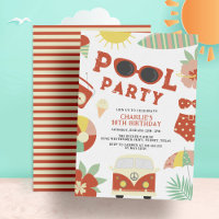 Retro Pool Party Modern Girl Birthday