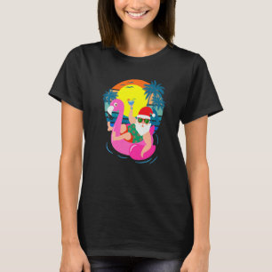 Retro Pool Party Santa Sunglasses Flamingo Christm T-Shirt