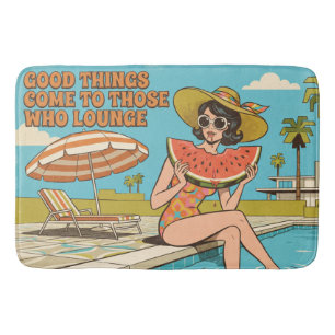 Retro Poolside Summer Vacation Design Bath Mat