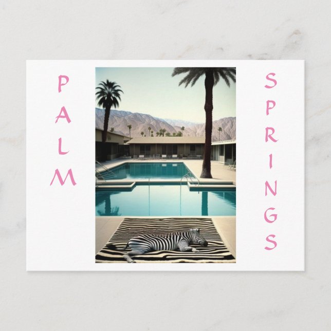 Retro Poolside Zebra Theme Holiday Personalise  Postcard (Front)