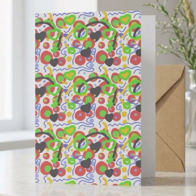 Retro Pop Abstract Doodle Pattern In Vibrant Colou Card (Creator Uploaded)