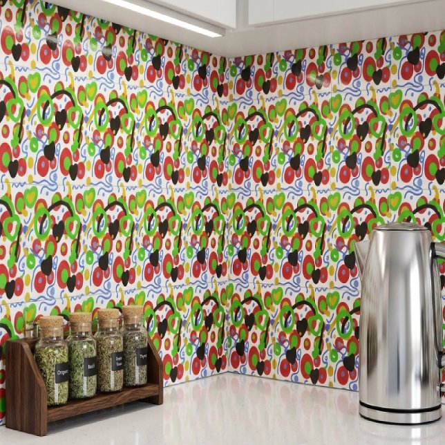 Retro Pop Abstract Doodle Pattern In Vibrant Colou Tile (Creator Uploaded)