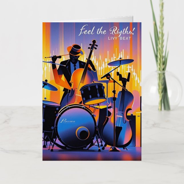 Retro Pop Abstract musical instruments dramatic Foil Greeting Card (Front)
