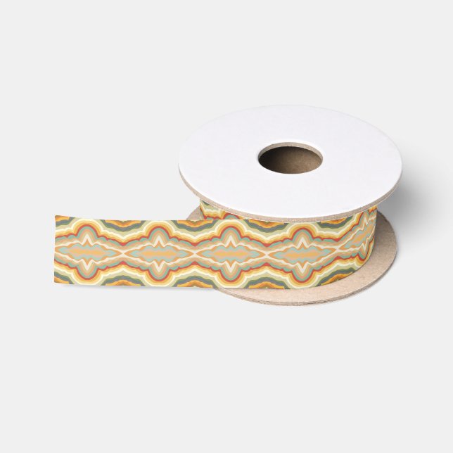 Retro Pop Art Abstract Geometric Wavy Pattern Sati Satin Ribbon (Spool)