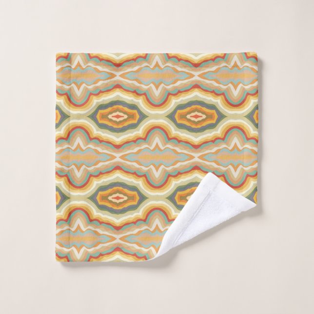 Retro Pop Art Abstract Geometric Wavy Pattern Wash Cloth (Wash Cloth)
