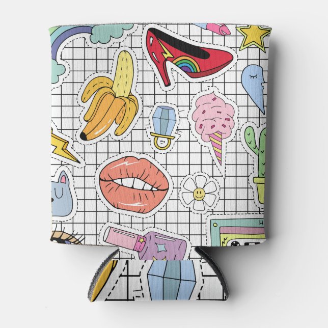 Retro Pop Art: Badge Collection Can Cooler (Front)